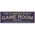 thumbnail image 1 of The Cummings Family Gift Blue Game Room Metal 6x18 Sign 206180037873, 1 of 1
