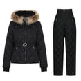 thumbnail image 4 of Womens Winter Ski Suit, Two Piece Outdoor Warm Quilted Windproof Snowsuit Fuzzy Hooded Jackets with High Waisted Snowpants Black L, 4 of 5