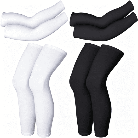 XIRQI 2 Pairs Compression Full Length Leg Sleeve Arm Sleeve for Men Women, Football (Black, White, Medium) Full Length Compression Sleeves for Legs