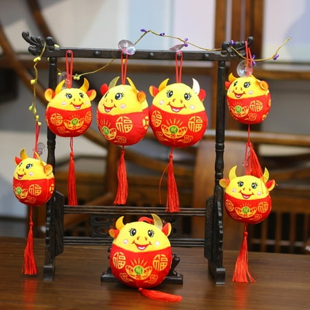 

Taize Round Shape Printed Cartoon Lucky Cattle Cow Ox Mascot Home Cafe Doll Pendant