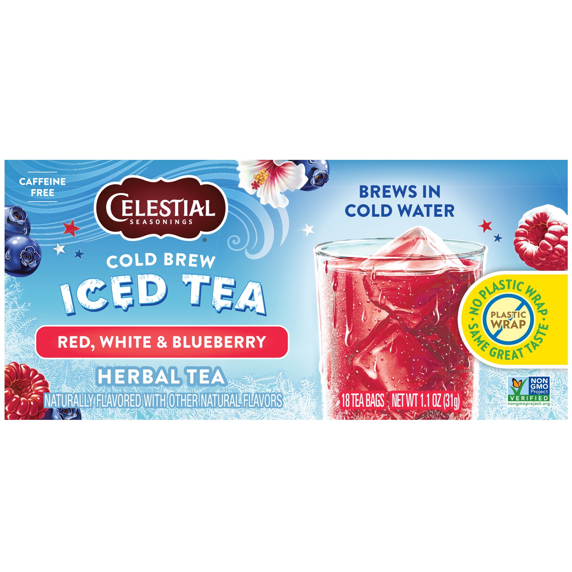 (2 pack) Celestial Seasonings Cold Brew Red White & Blueberry Iced Herbal Tea Bags, 18 Count