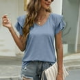 thumbnail image 4 of Elainilye Fashion Womens Top V-Neck Solid Color Short Sleeve Lapel Tops Shirts Blouse Pullover Top,Blue, 4 of 5