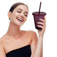 thumbnail image 3 of Tasse à Boire avec Couvercle et Paille PP PP Bouteille Réutilisable en Plastique pour Boisson Froide Café Jus Smoothie Violet Rouge 480ml, 3 of 6