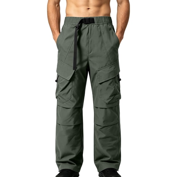 Utility Pants Men Jerdar Men's Solid Color Loose Straight Leg Casual Waisted Hiking Pants Full Length Pants with Pocket