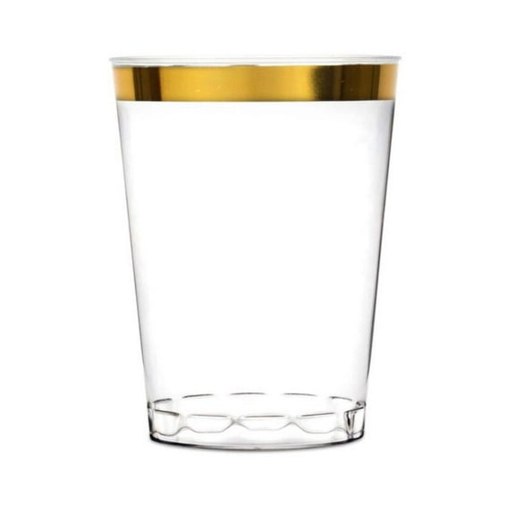 Disposable Plastic Clear 10oz Gold Rim Tumblers:6CT