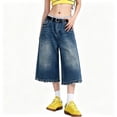 thumbnail image 2 of Bmisegm Denim Pants for Women Distressed Embroidered High Waist Relaxed Wide Leg Summer Cropped Jeans Womens Pants Blue_006 XXXXL, 2 of 7