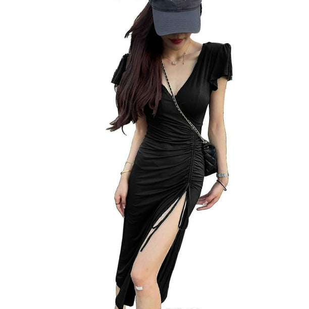 100% Brand New,S/M/L/XL Womens Black Dress, short-Sleeve, V Neck,Cocktail Party Dress