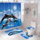 thumbnail image 1 of 4 Pieces Dolphin Shower Curtains with Non-Slip MatsAnimals, Toilet Lid and Bath Mat, Vintage Waterproof Bathroom Shower Curtain with 12 Hooks, 1 of 5