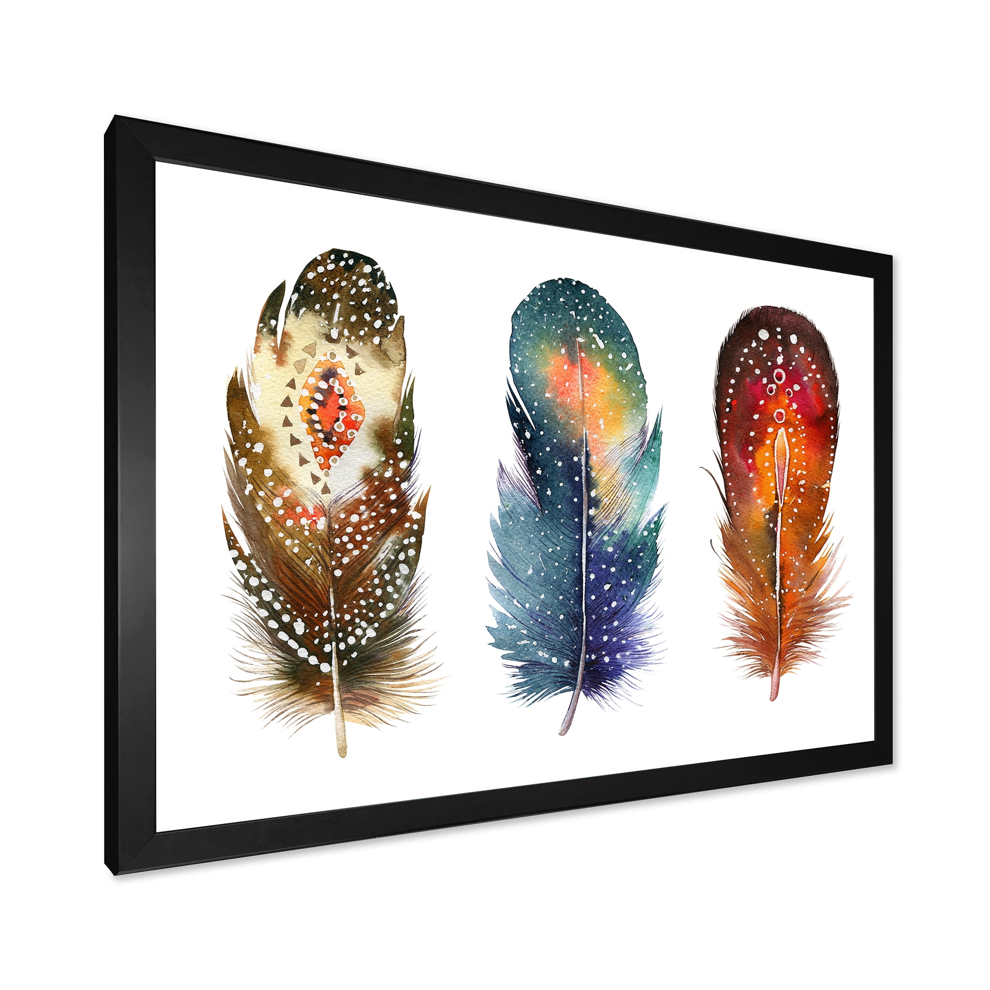 Designart 'Colourful Boho Art Feather Set IX' Bohemian & Eclectic Framed Art Print