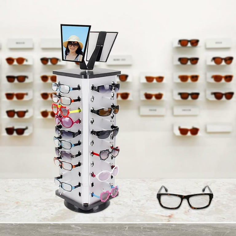 OUKANING 44 Pairs Square Sunglass Display Stand Rack 360 Rotating Glasses  Holder Rack 