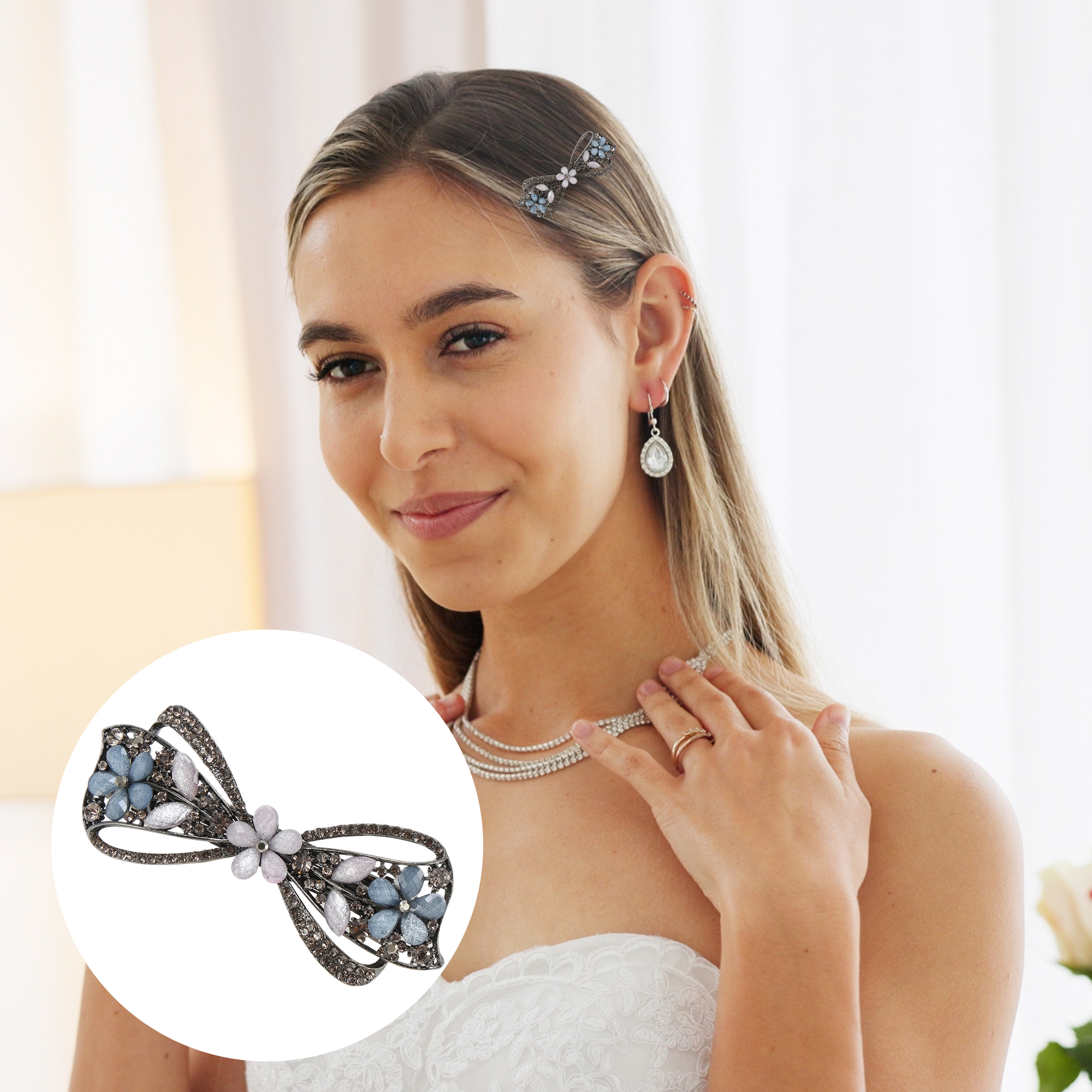 Unique Bargains Flower Bow Hair Barrettes 1 Pc Hairstyles Gray, Pink