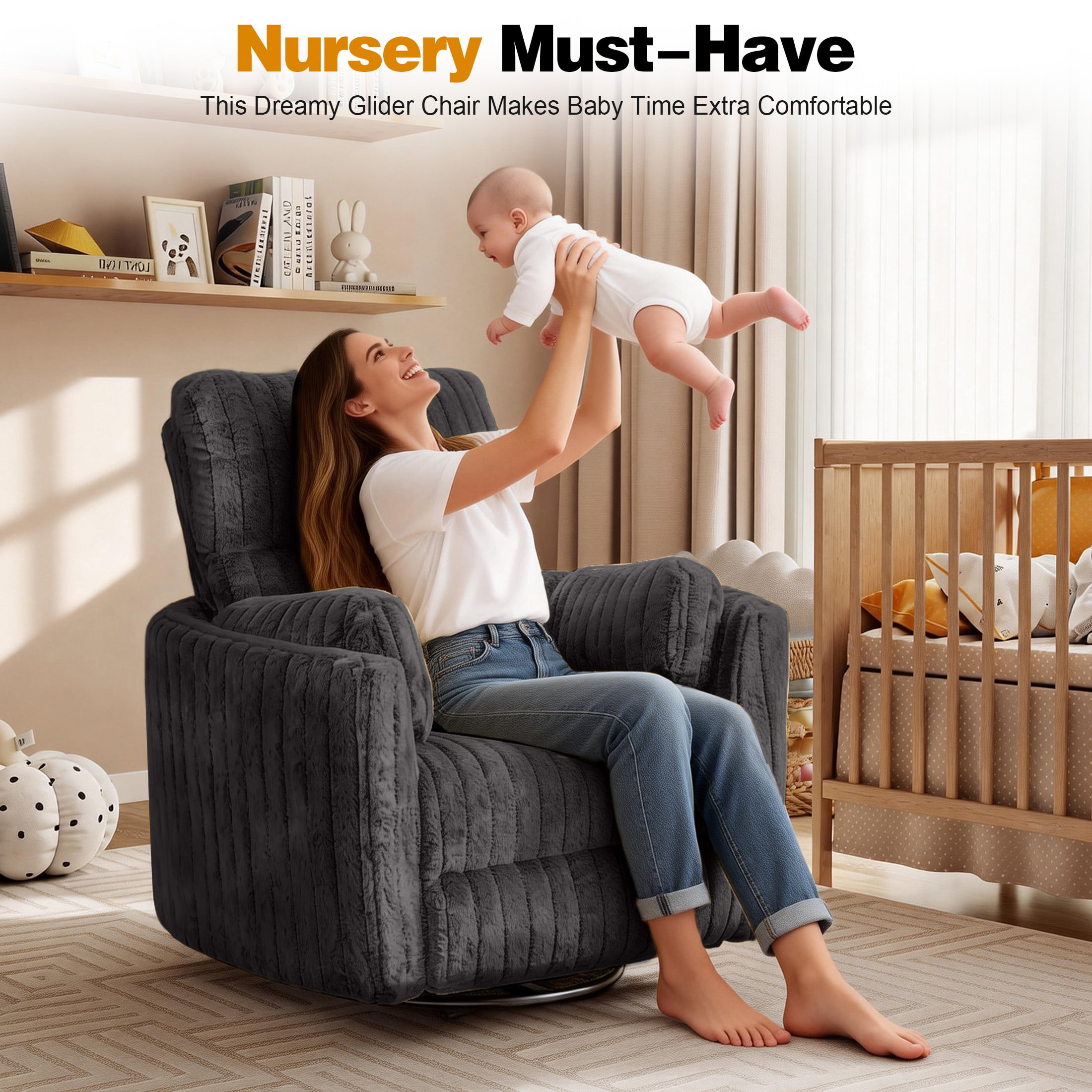 Aukfa Swivel Rocking Glider Power Recliner Chair with 24" Wide Seat & Type-C & USB Ports, Gray