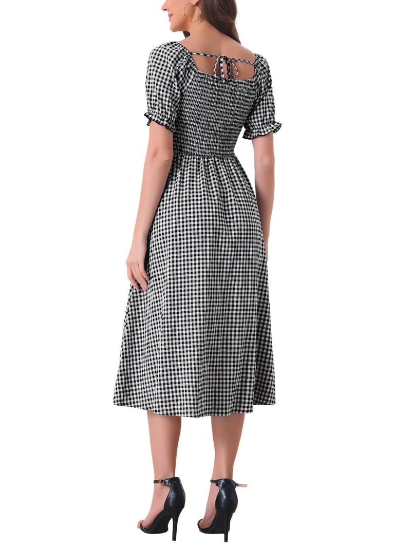 knee length dresses for ladies for Love & Lemons Georgia Gingham Midi Dress | Plaid/Black | Size XXS main image 1