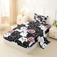 thumbnail image 2 of Feelyou Cartoon Halloween Cat Twin Sheets, Spooky Pumpkin Bedding, Black White, 3-Piece, 1 Flat Sheet, 1 Fitted Sheet and 1 Pillowcase, 2 of 5