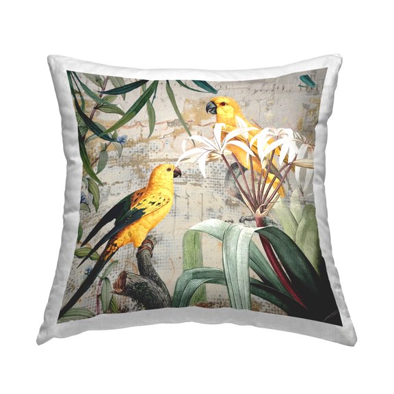 Stupell Industries Vintage Birds & Leaves Decorative Printed Throw Pillow, 18 x 18