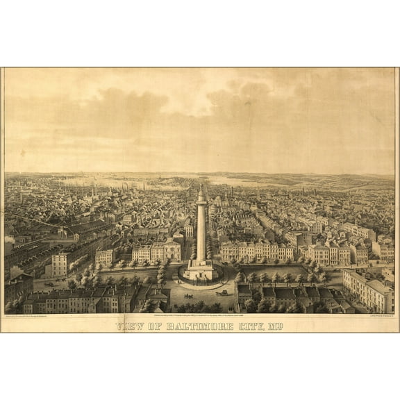 24"x36" Gallery Poster, Birdseye view map of Baltimore City, from the North 1862