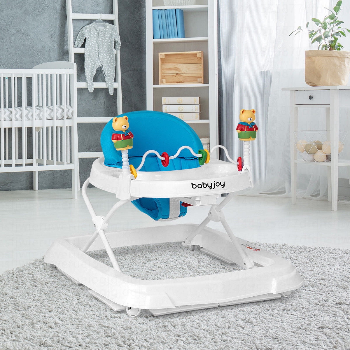 Costway Baby Walker Adjustable Height Removable Toy Wheels Folding Portable Blue