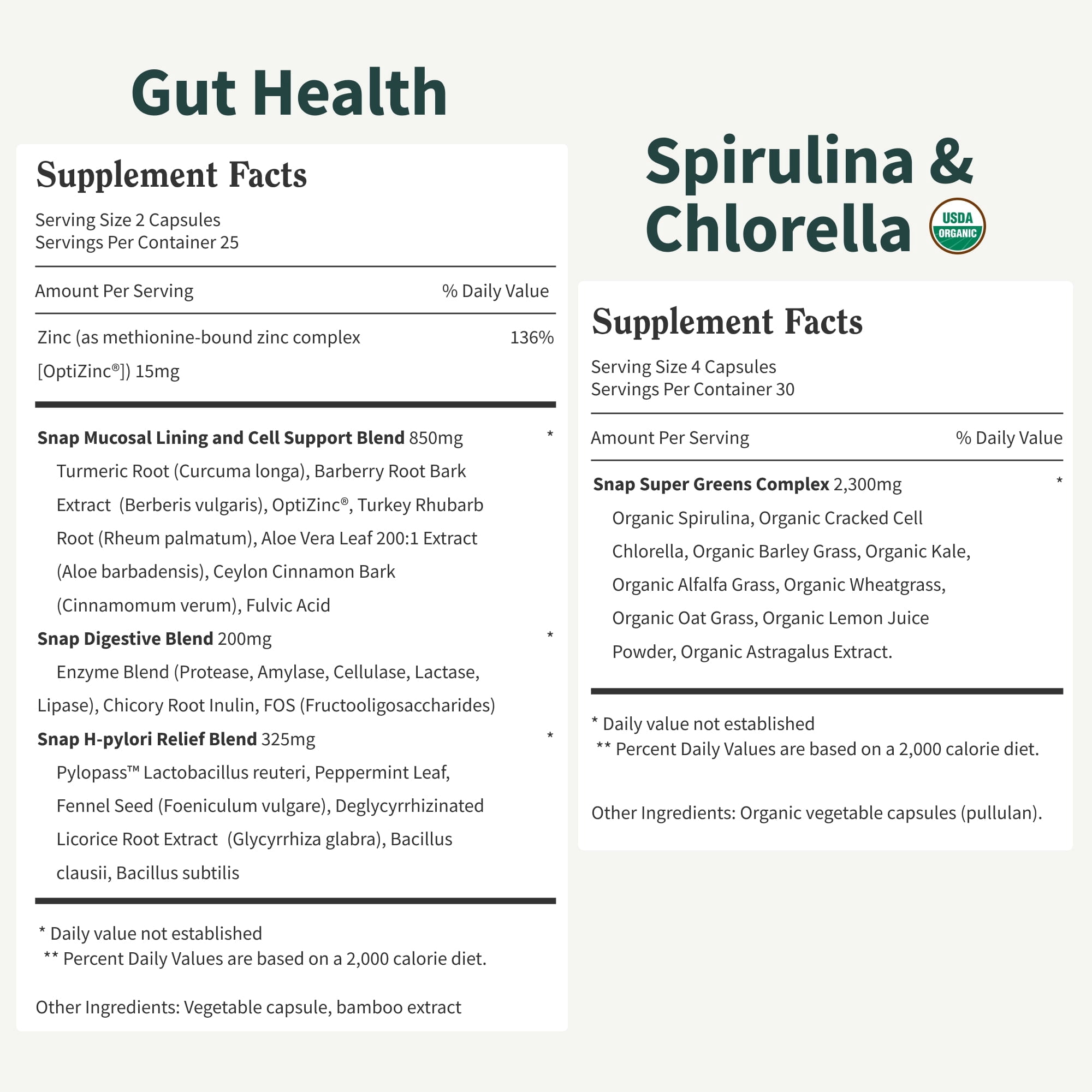 Snap Supplements Organic Spirulina and Gut Health Bundle - Superfood, Phytonutrients, Trace Minerals + Probiotic for Digestive and Gut Health - 3 Pack