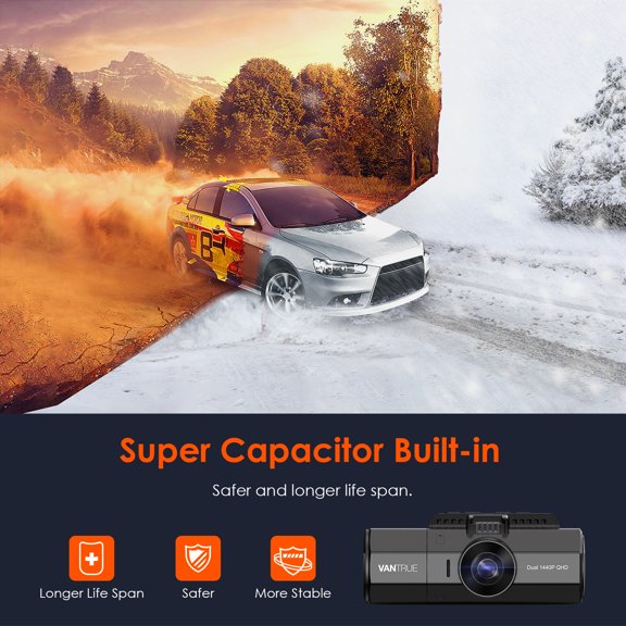 Open Box Vantrue Front and Interior (Cabin)1440P+1440P 30FPS Dual Dash Cam for Uber, Single Car Camera Mode up to 4K (2160P) with GPS Mount, WDR, G-sensor, 24/7 Parking Mode, Loop Recording, G-sensor