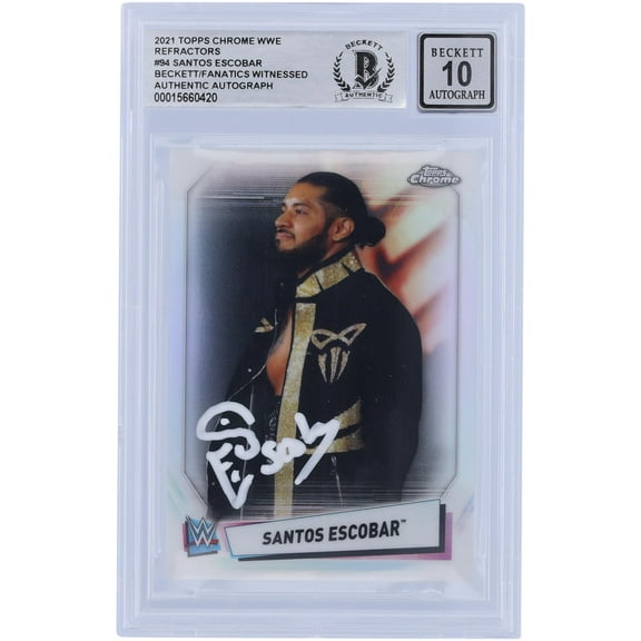 Santos Escobar WWE Autographed 2021 Topps Chrome Refractors #94 Beckett Fanatics Witnessed Authenticated 10 Card - Fanatics Authentic Certified