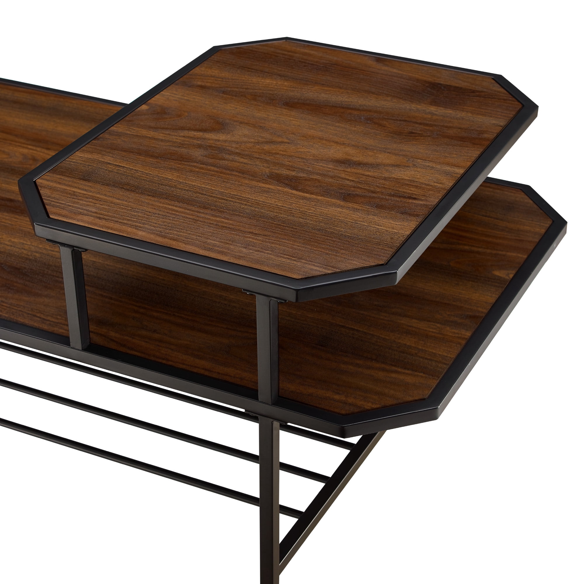 Manor Park Modern Octagon Metal Tiered Coffee Table, Dark walnut/Black