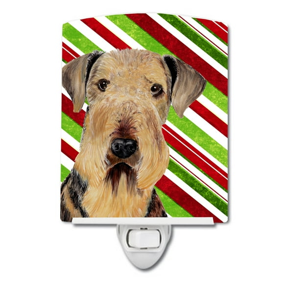 Caroline's Treasures SC9333CNL Airedale Candy Cane Holiday Christmas Ceramic Night Light, 6x4x3", multicolor