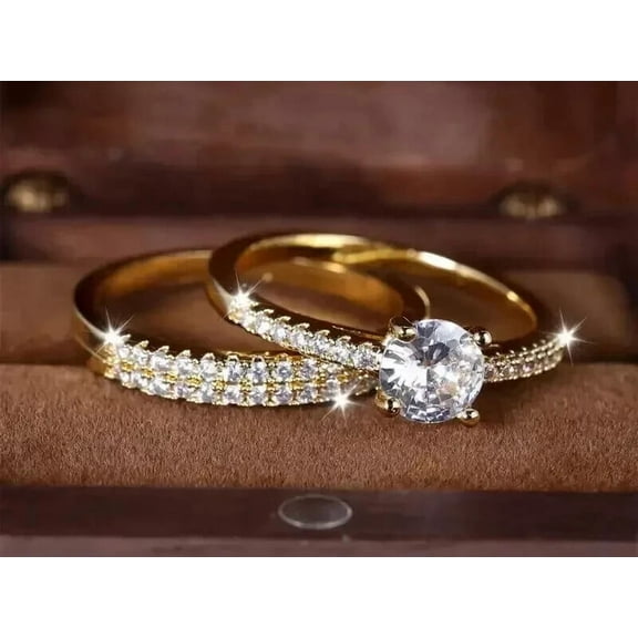 Wedding Bridal Ring Set Real Moissanite 14K Yellow Gold Plated 2Ct Round Cut