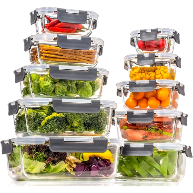 Glass Food Storage Containers with Lids Airtight, Glass Meal Prep Containers for Lunch Food, Container Set, Easy to Open& Close/Microwave,Oven,clear