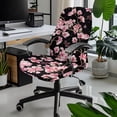 thumbnail image 2 of ZIATUBLES Desk Office Chair Covers Stretchable Removable Computer Rotating Chair Slipcover with Snap Button Stylish Furniture Protector Cover for High Back Chair Seat Backrest, L, Peach Blossom Black, 2 of 7