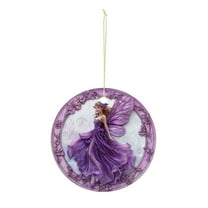Purple Fairy in Flowing Dress Christmas ornament, Christmas decoration, holiday present idea, heirloom keepsake, round ceramic, gift Exchange, bauble present, gift idea