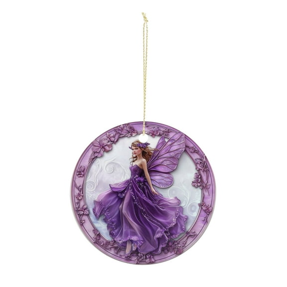 Purple Fairy in Flowing Dress Christmas ornament, Christmas decoration, holiday present idea, heirloom keepsake, round ceramic, gift Exchange, bauble present, gift idea