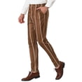 thumbnail image 4 of MODA NOVA Big & Tall Men's Striped Dress Pants Slim Fit Flat Front Trousers Brown 38W, 4 of 5
