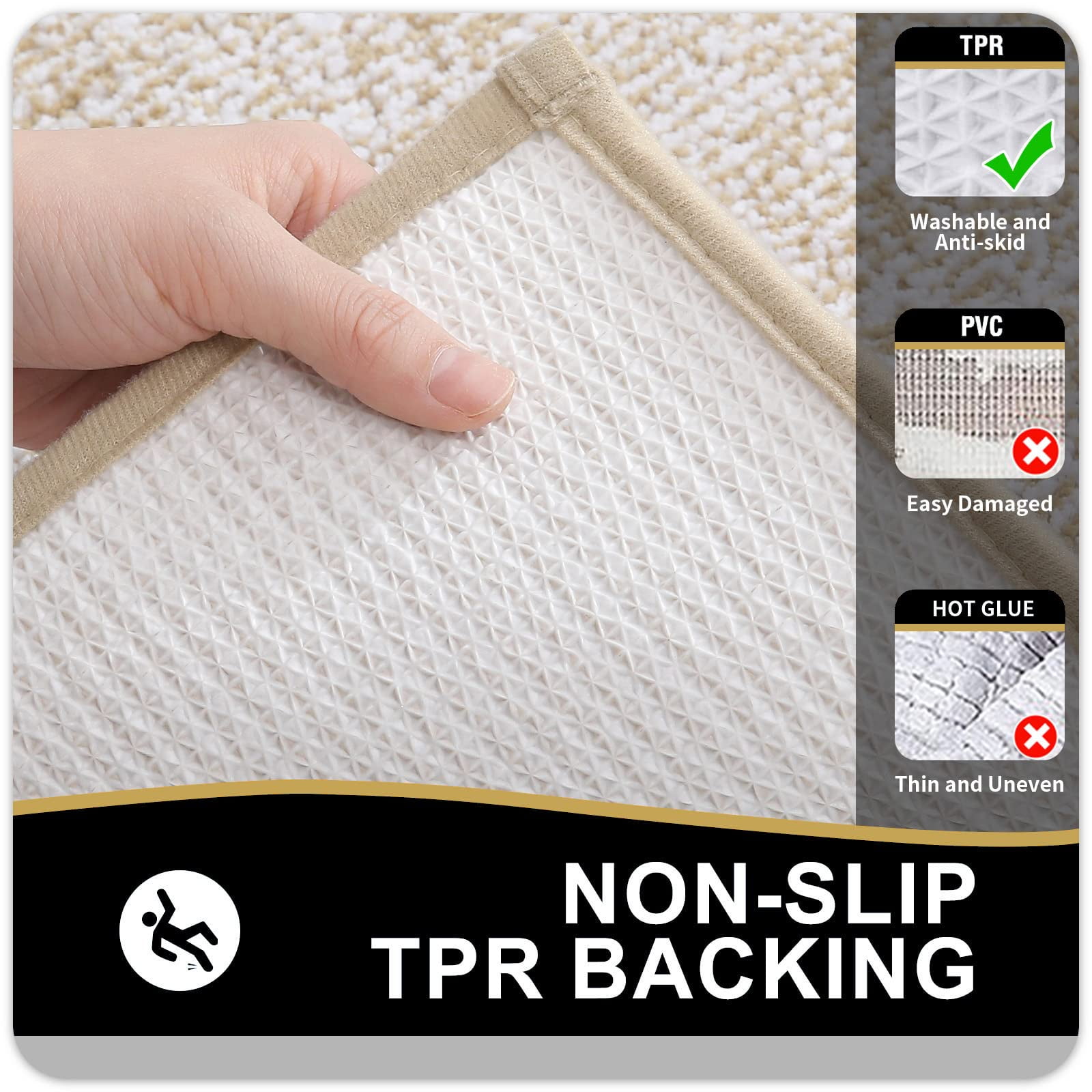 Smiry U-Shaped Luxury Bathroom Rugs, Ultra Soft and Absorbent Microfiber Contour Bath Rug, Non-Slip Machine Washable Toilet Rug, 24"x20", Beige and White