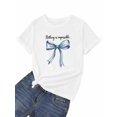 thumbnail image 7 of Women's T-Shirt Blue Bow Nothing Is Impossible Short Sleeve Casual Tee Classic Crew Neck T Shirt for Women White, M, 7 of 7
