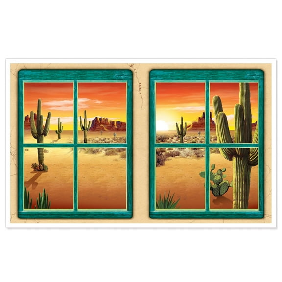 Party Central Pack of 6 Green Canyons and Cacti Desert Window View Party Wall Decors 62"