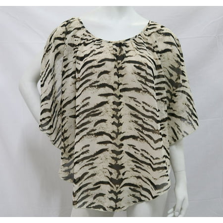K. Jordan Women's Cold Shoulder Cape Top In Cream/Brown/Zebra -