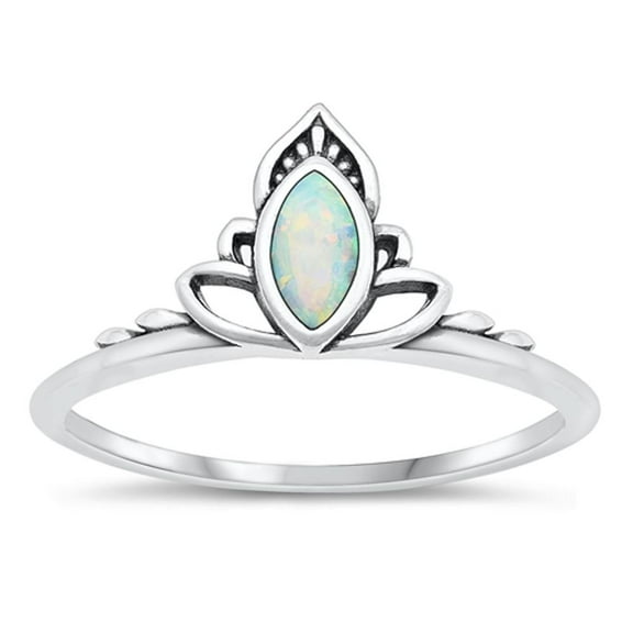CHOOSE YOUR COLOR White Simulated Opal Lotus Crown Ring 925 Sterling Silver Band CZ Female Size 7