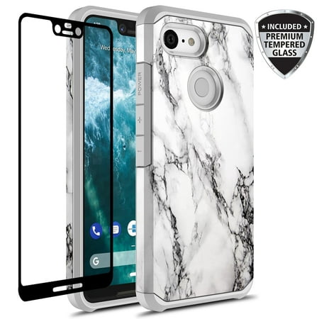 Google Pixel 3 XL Case With Tempered Glass Screen Protector, Kaesar Slim Hybrid Dual Layer Graphic Fashion Colorful Cover Armor Case for Google Pixel 3 XL (White