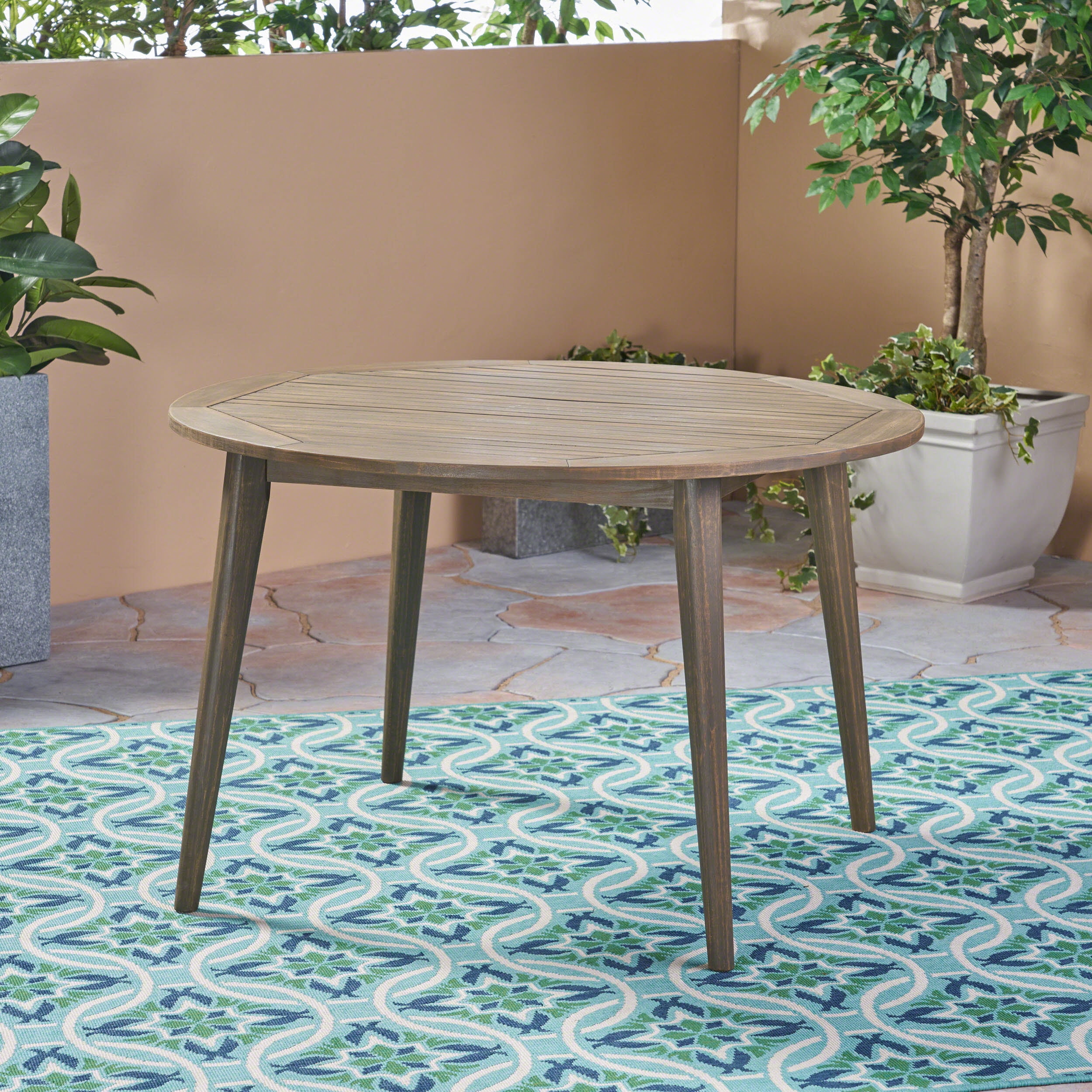 Noble House Reina 5 Piece Wooden Round Patio Dining Set in Gray