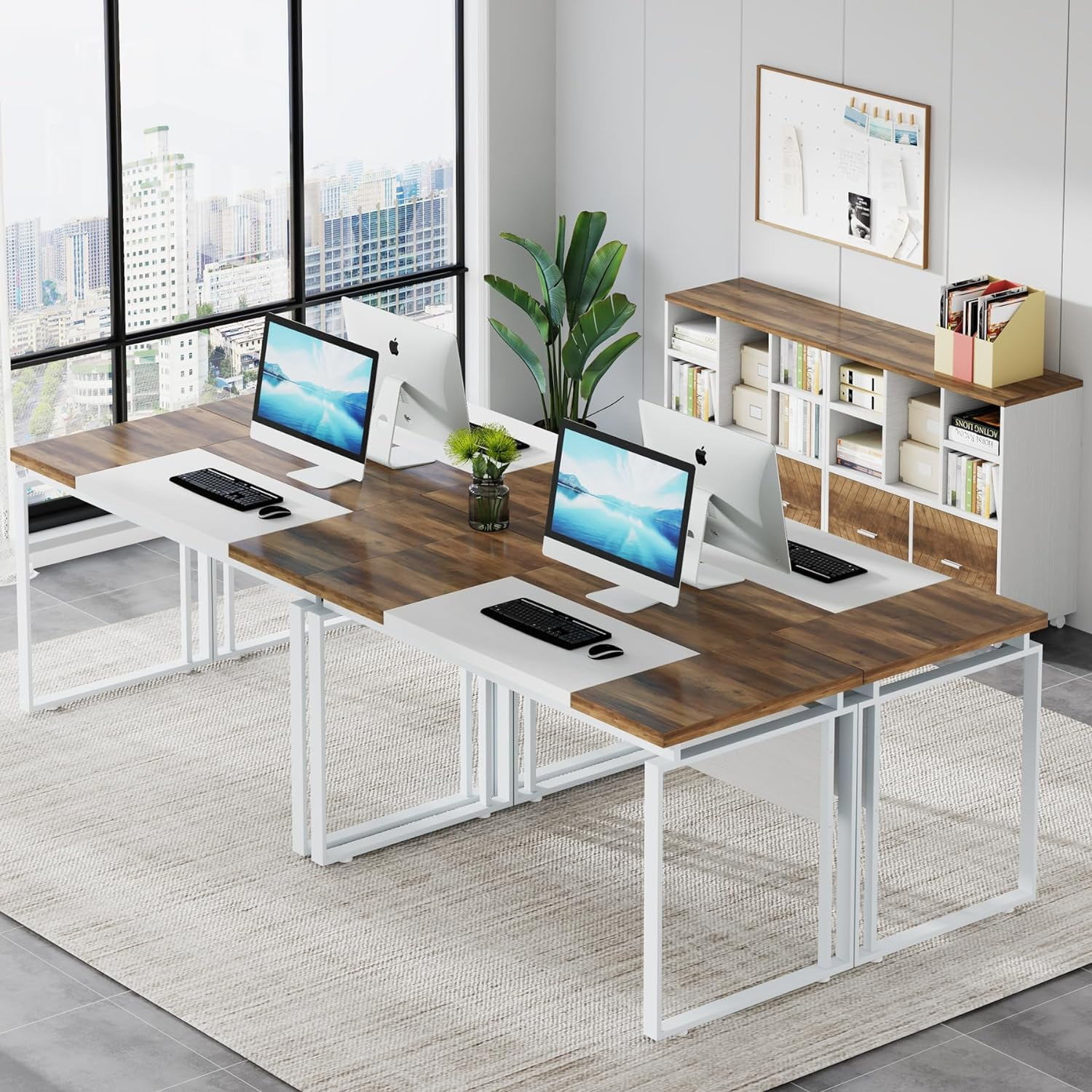 L-Shaped Executive Desk with Reversible File Cabinet, 3" Office Desk with Storage Drawers, ak Karo & White