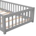 thumbnail image 4 of Twin size Floor Platform Bed for Kids, Wood Platform Bed with Safety Guardrails and Door, Low Profile Montessori Bed Frame with Slats Support, Easy Assembly,No Box Spring Needed ,Grey, 4 of 9