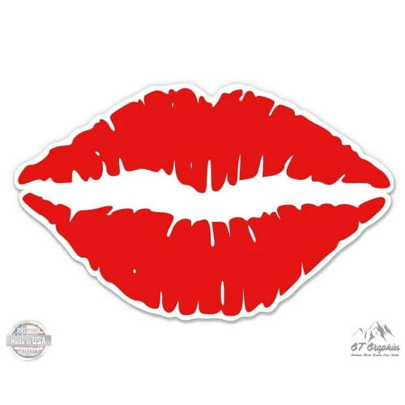 Red Lips Kiss Sexy - 3" Vinyl Sticker - For Car Laptop I-Pad Phone Helmet Hard Hat - Waterproof Decal