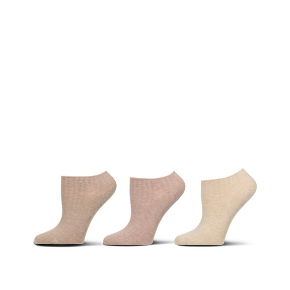 MeMoi Women's 3 Pair Pack Chain Ribbed Bamboo Blend Lowcut Socks - Womens - Female, 9-11, Ivory Heather Multi