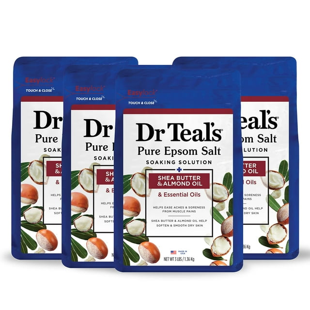 Epsom Salt Dr. Teal's Pure con manteca de karité y almendras 1,36 kg x4