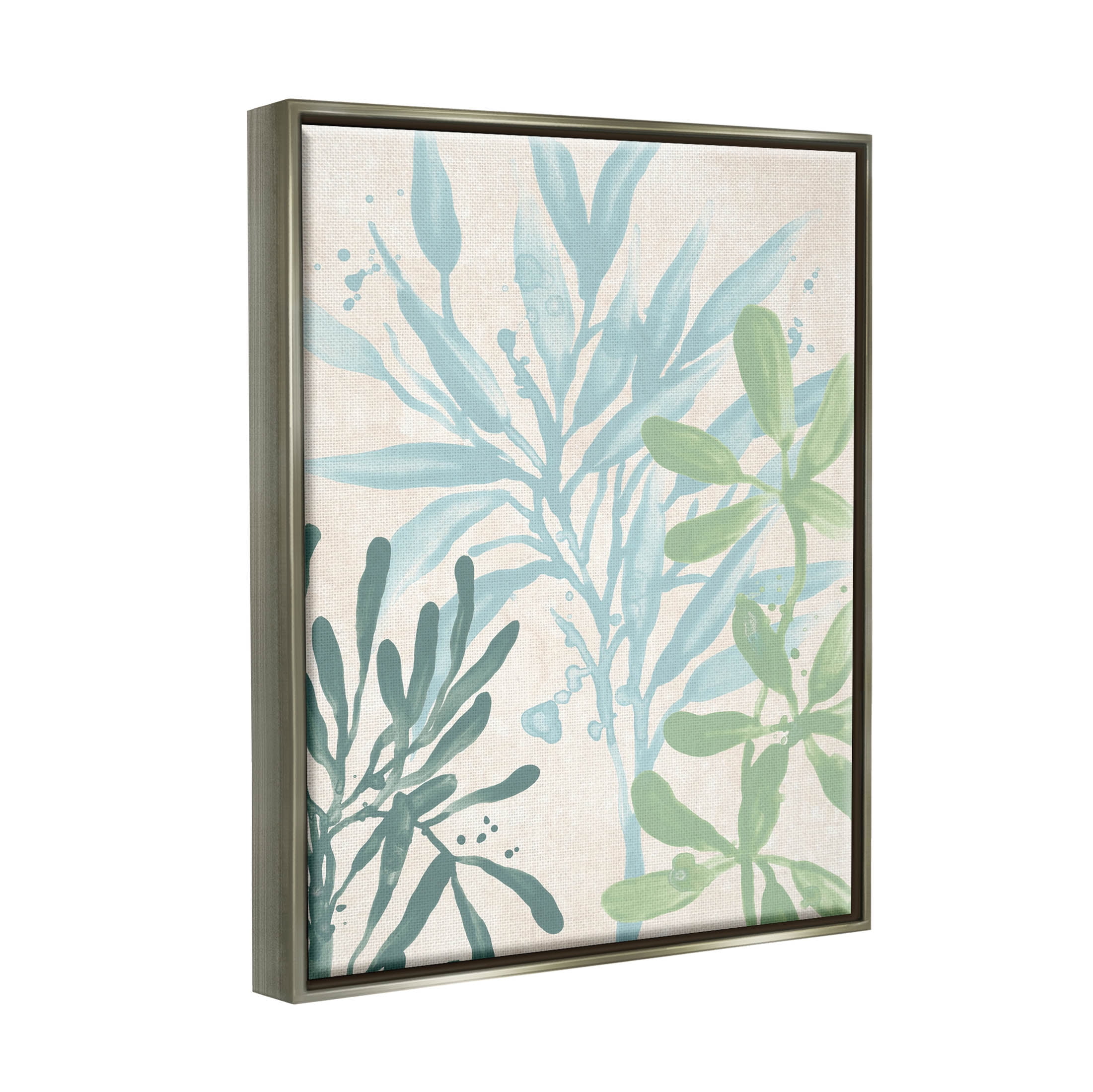Stupell Industries Marine Seaweed Plant Leaves Graphic Art Luster Gray Floating Framed Canvas Print Wall Art, Design by June Erica Vess