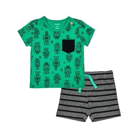 Monster Pocket Tee and Knit Shorts 2pc Outfit Set (Baby Boys)