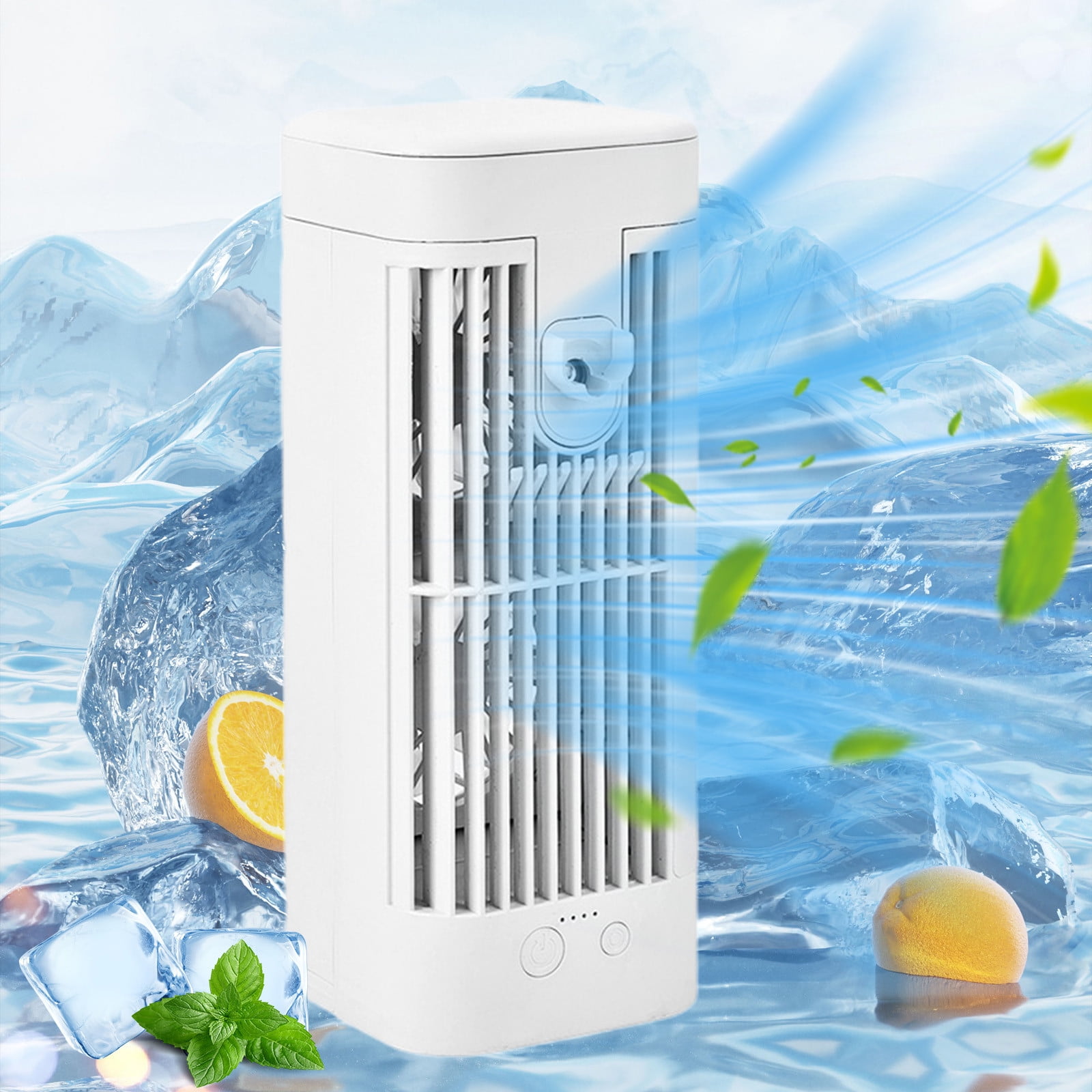 Kingfansion Portable USB Air Cooler With Ice Compartment, 3-Speed Desktop Fan & Night Light, 1200mAh Battery Cooling Fan For Bedroom Office, Compact Misting Conditioner Fan