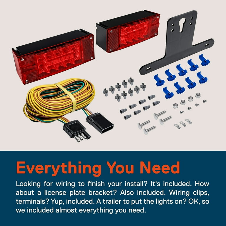 Kyostar Trailer Light Kit – LED Brake/Turn/Tail Lights With Flag Design, 25ft Wiring Harness, IP68 Waterproof