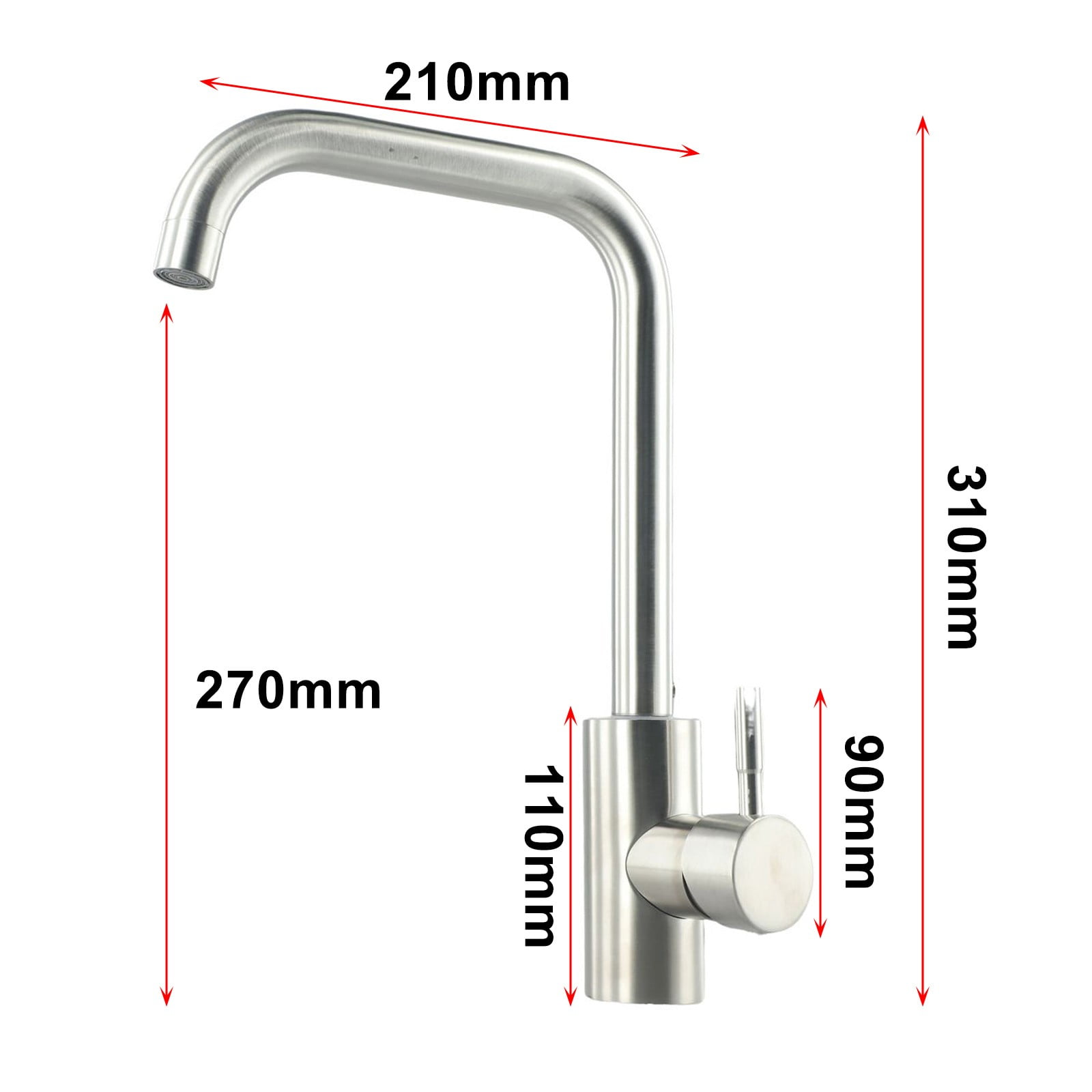 304 Stainless Steel Kitchen Sink Faucet Single Handle Mixer Tap with Hot and Cold Water Contemporary Style 2-Hole