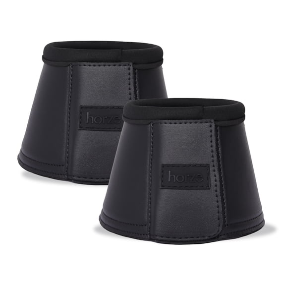 HORZE Noir Neoprene Horse Bell Boots with PU Leather | Durable Overreach Protection (Pair)